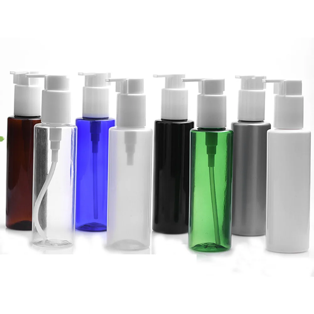 3pcs/Pack 150ml 8 color available cylinder shape Refillable Squeeze PET plastic lotion bottle with white color Long-billed pump