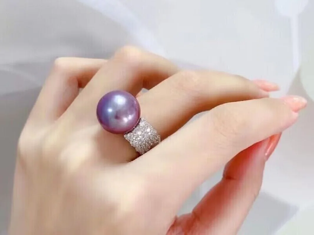 

charming 10-11mm south sea round lavender pearl ring 925s