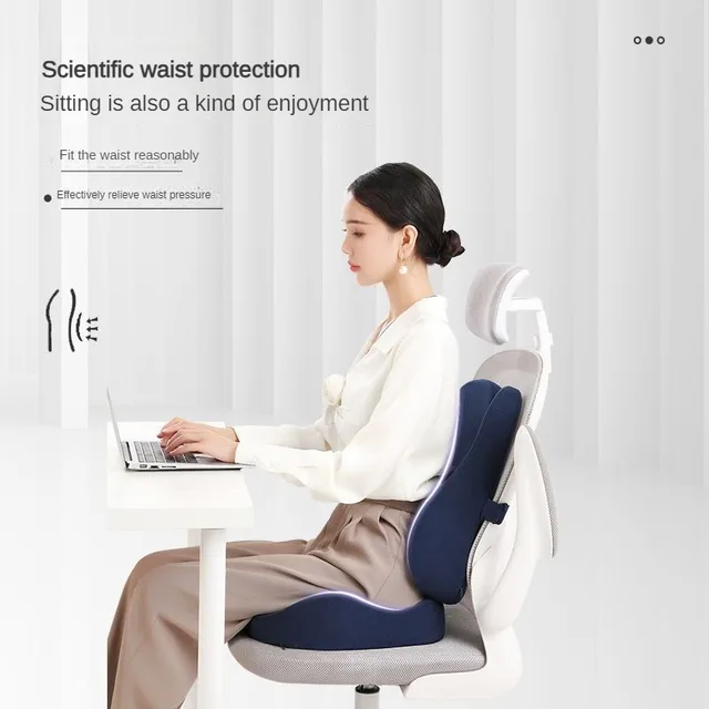 Memory Foam Seat Cushion Waist Back Support Pillow Set Orthopedic Ergonomic Coccyx Relief Hip Lumbar Pad for Office Chair Car 2
