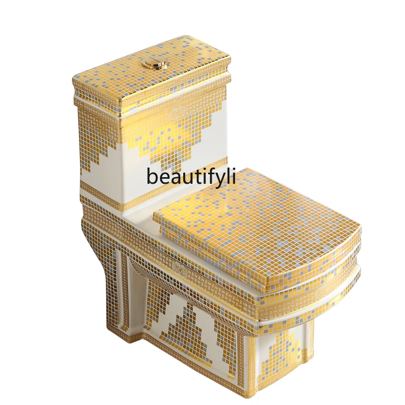 

New Mosaic Ceramic Gold Personality Creative Mute Toilet Color Gold Toilet Super Swirling-Style Toilet