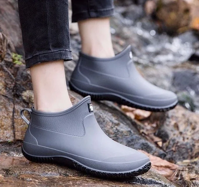 Men's Soft Rubber Rain Boots, Wide Toe, Slip Resistant, For Garden & Work_voghion.com