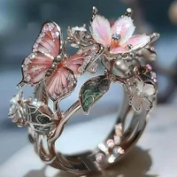 Flower Butterfly Adjustable Rhinestone Ring for Women - Image 3