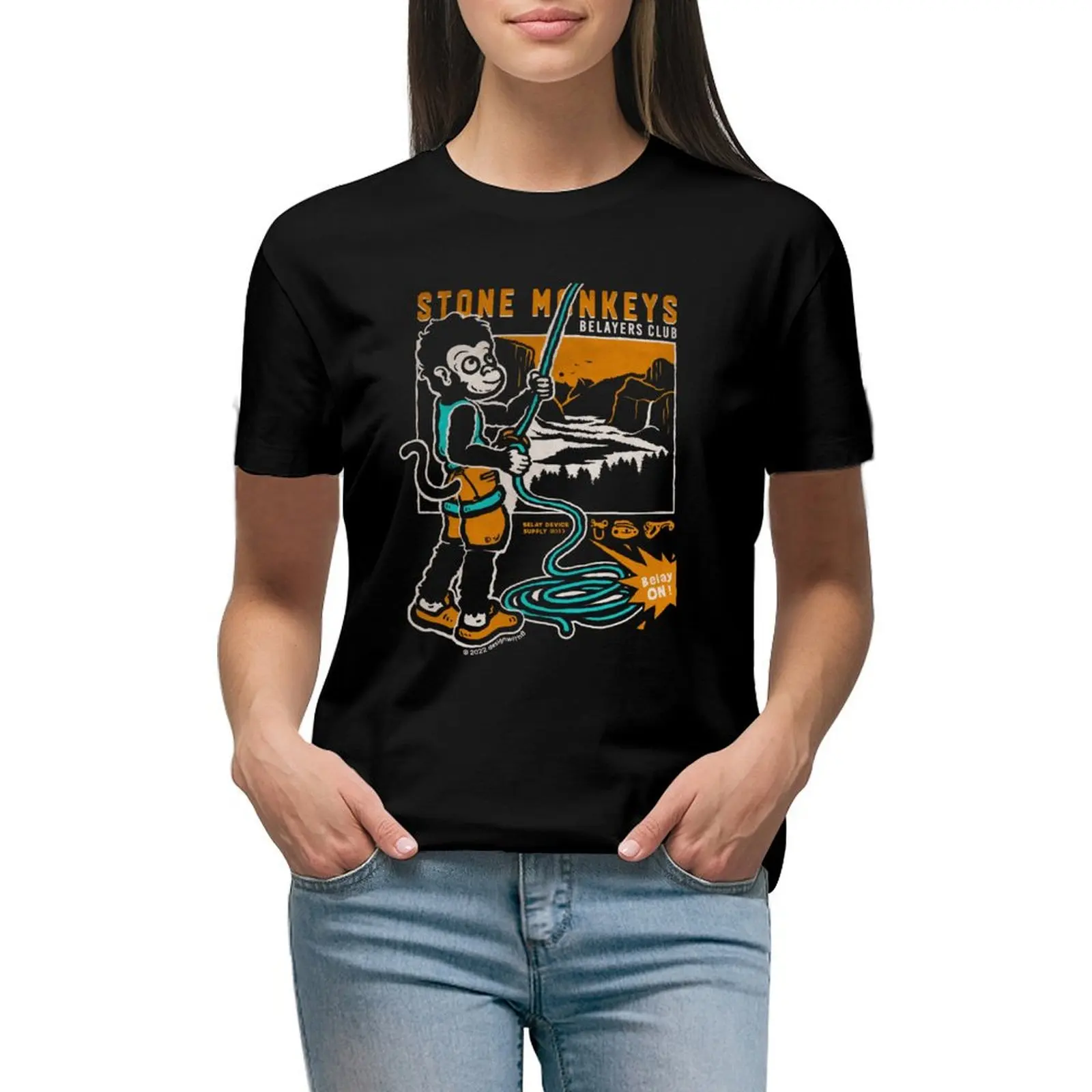 

Stone Monkeys Belayers Club Rock Climbing T-shirt tees clothes for woman