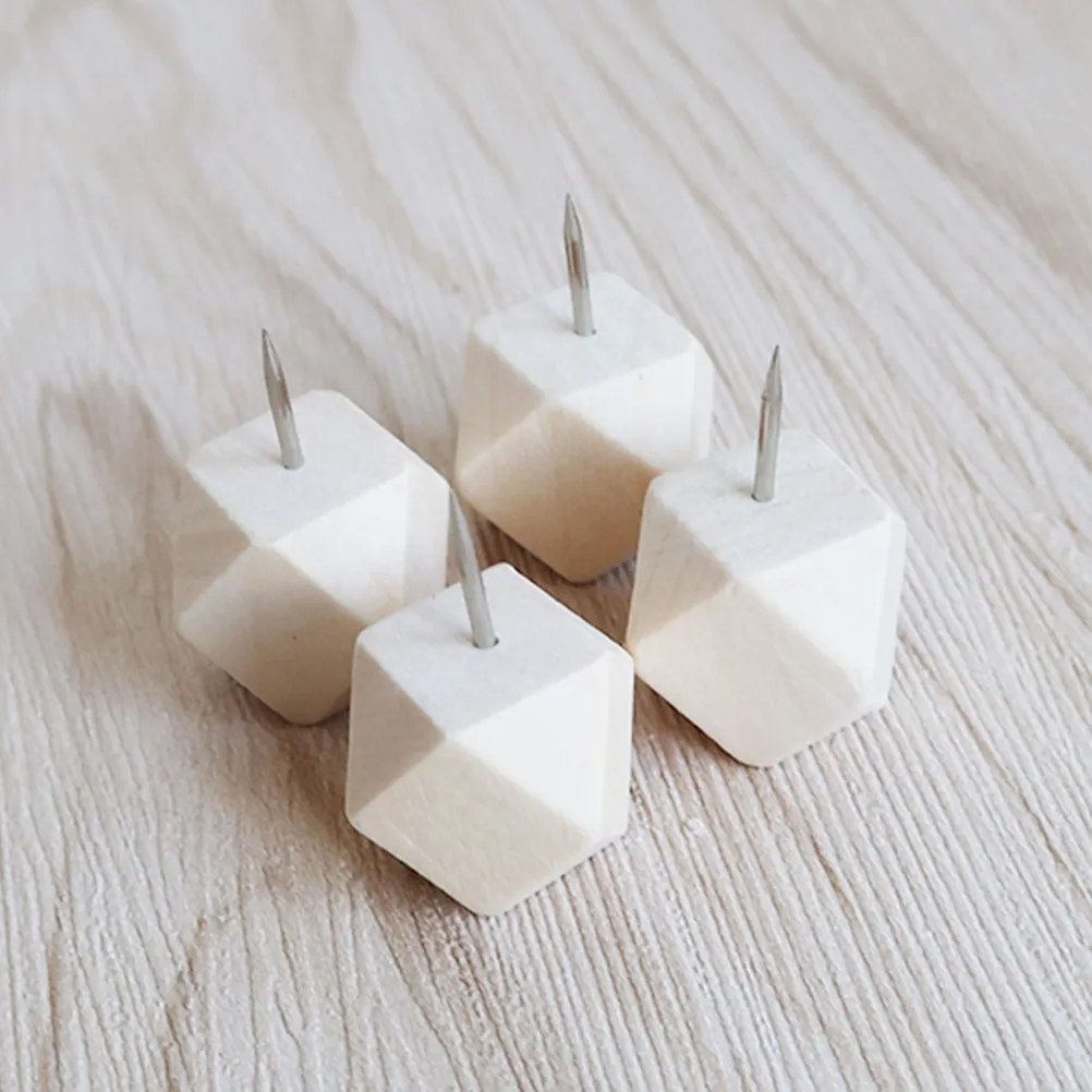 15Pcs 나무 헤드 푸시 핀 기하학적 압정 DIY 장 안전 푸시핀 게시판 건식벽체 사무실 학교용