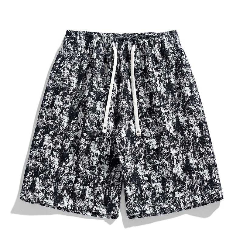 Fashion Loose Elastic Waist Pockets Spliced Folds Bandage Tie Dye Board Shorts Men's 2024 Summer New All-match Casual Shorts