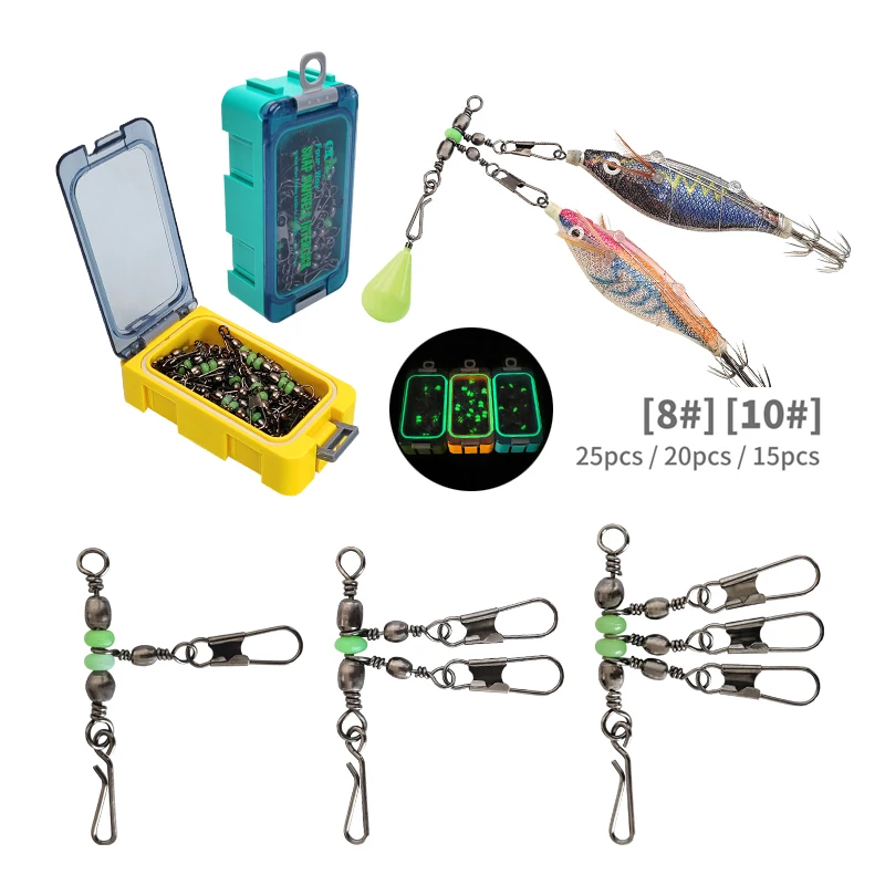 Barillet lumineux connecteur de pêche 25 pièces avec émerillon et clip à verrou pour leurre souple