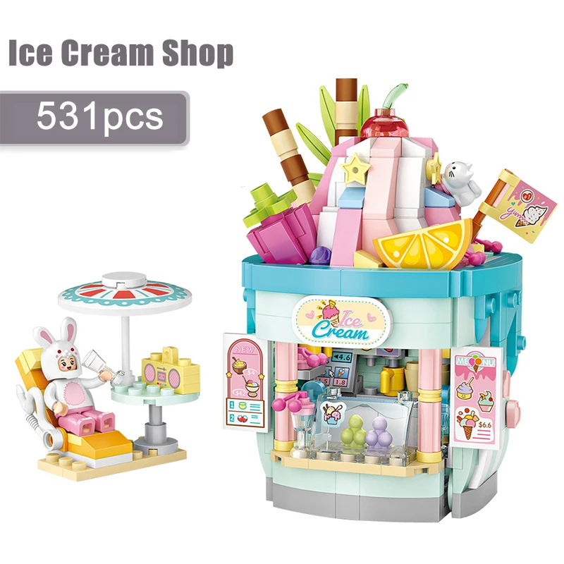 

City Street View Building Blocks Ice Cream Shop Sale Shop Fun Assembly Toys Kids Puzzle Boys Girls Holiday Gifts Home Ornaments