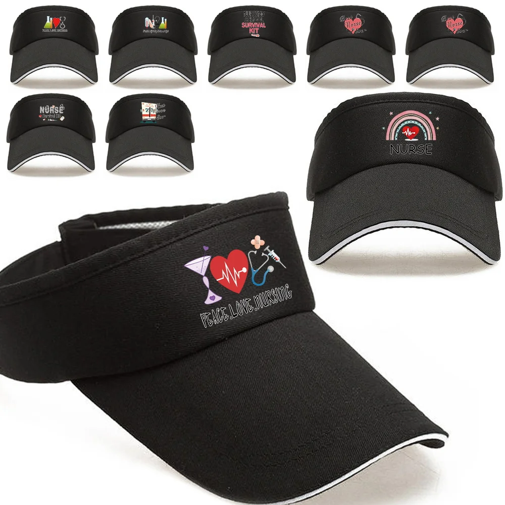 

New Women's Summer Breathable Sunscreen Hats UV-proof Beach Visors Hat Outdoor Sports Baseball Caps Nurse Pattern Adjustable Cap