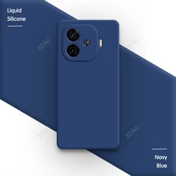 Candy Color Liquid Silicone Square Case with Lens Protection - Soft Original Back Cover Accessories for IQOO Z9 Turbo (Navy Blue)