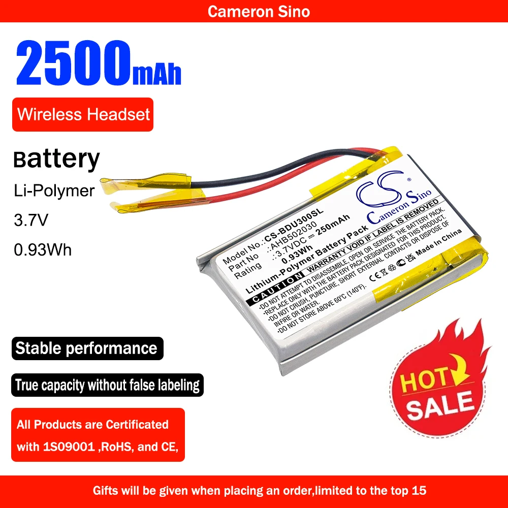 

GreenBatteryPower CameronSino 250mAh 3.7V 0.93Wh Wireless Headset Li-Polymer Battery for Bosch BDU3XX, AHB5020, Intuvia Display
