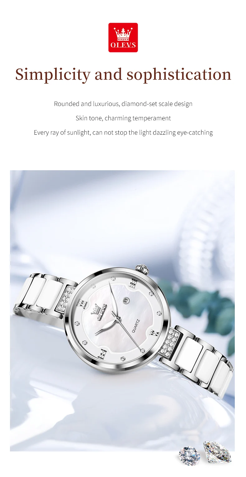 Orologi da donna Orologio elegante alla moda con cinturino in ceramica per donna Bracciale Set impermeabile Data luminosa_voghion.com