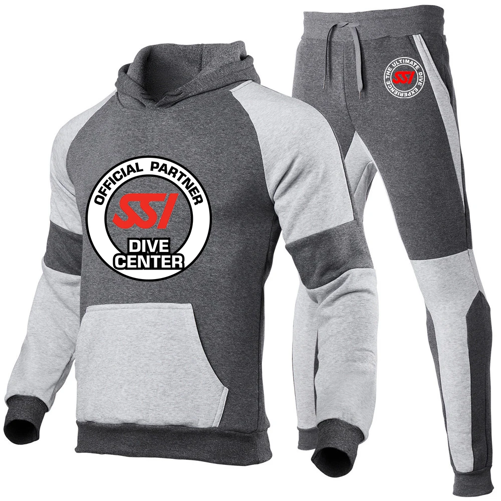 Scuba diving SSI printing fashion men's new sportswear hooded sportswear casual hooded sportswear+trousers 2-piece suit.
