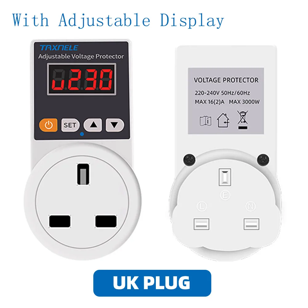 Universal US EU UK Plug Voltage Safe Protector Automatic Voltage Protector Socket AC 220V 16A Adjustable Power Surge