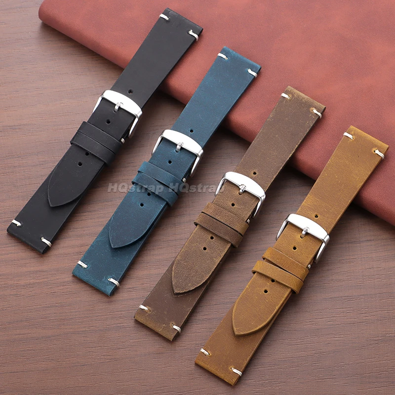 Handmade Vintage Leather Watch Strap - Retro Soft Cowhide Wristband, Multiple Sizes Available