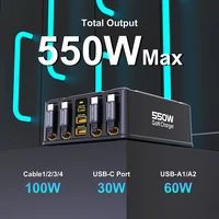 550W 7-in-1 Charging Station with 100W Retractable USB C Cable GaN Fast Charger for MacBook Pro iPhone 17 Samsung Laptop Tablet 2