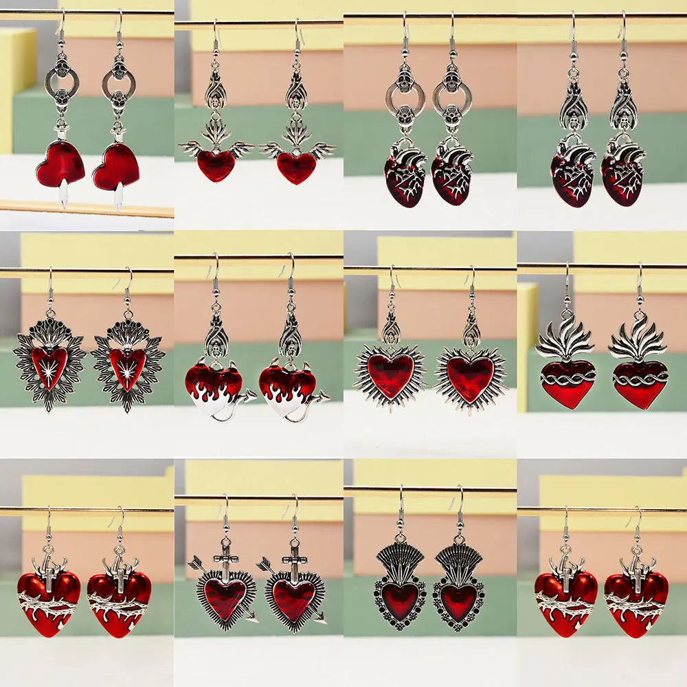 Gothic Bleeding Heart Earrings - Asymmetrical Punk Dangle Earrings For Women