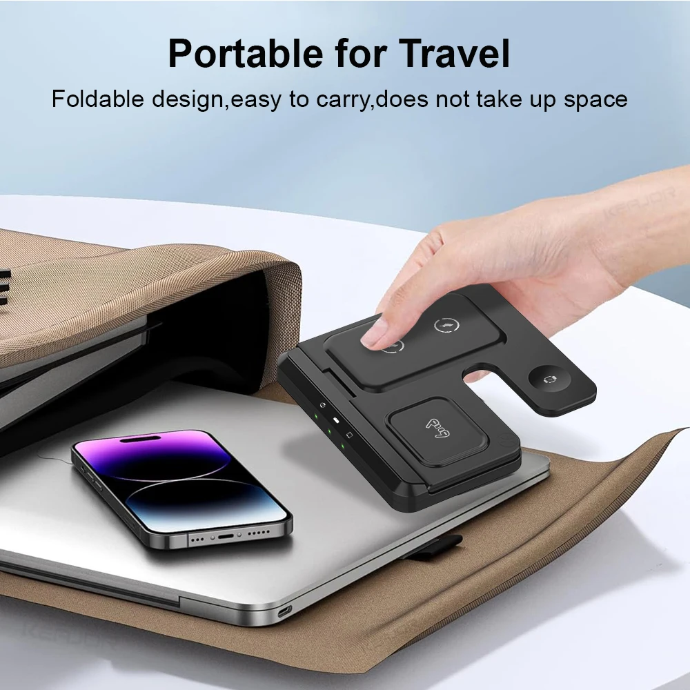 Wireless Charger 3 in 1 Wireless Charging Stand Foldable Fast Charging Station for iPhone 15 14 13 12 Apple Watch 9 8 7 6 5