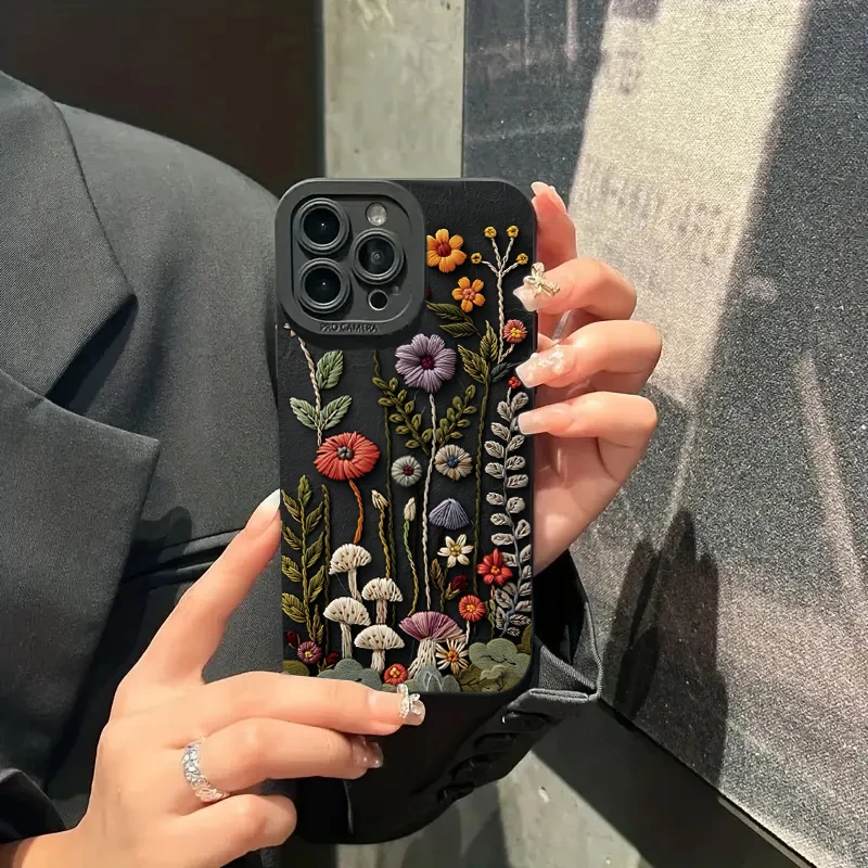 Embossed Floral Painted Phone Case - Elegant and Durable Design Cover