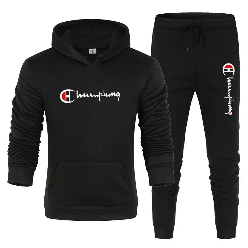 2025 Men's Tracksuit Hooded Sweatshirt+Sweatpants 2 Pcs Sets Sports Suit Casual Jogger Sportswear 2 Piece Male Streetwear Sets