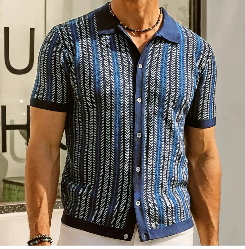 Summer new men's striped T-shirt polo Shirt High quality Ice silk fabric breathable wiry size Casual beach style mens shirts 3XL 22 S6523304d9c7348a68938a5bd2033c483n