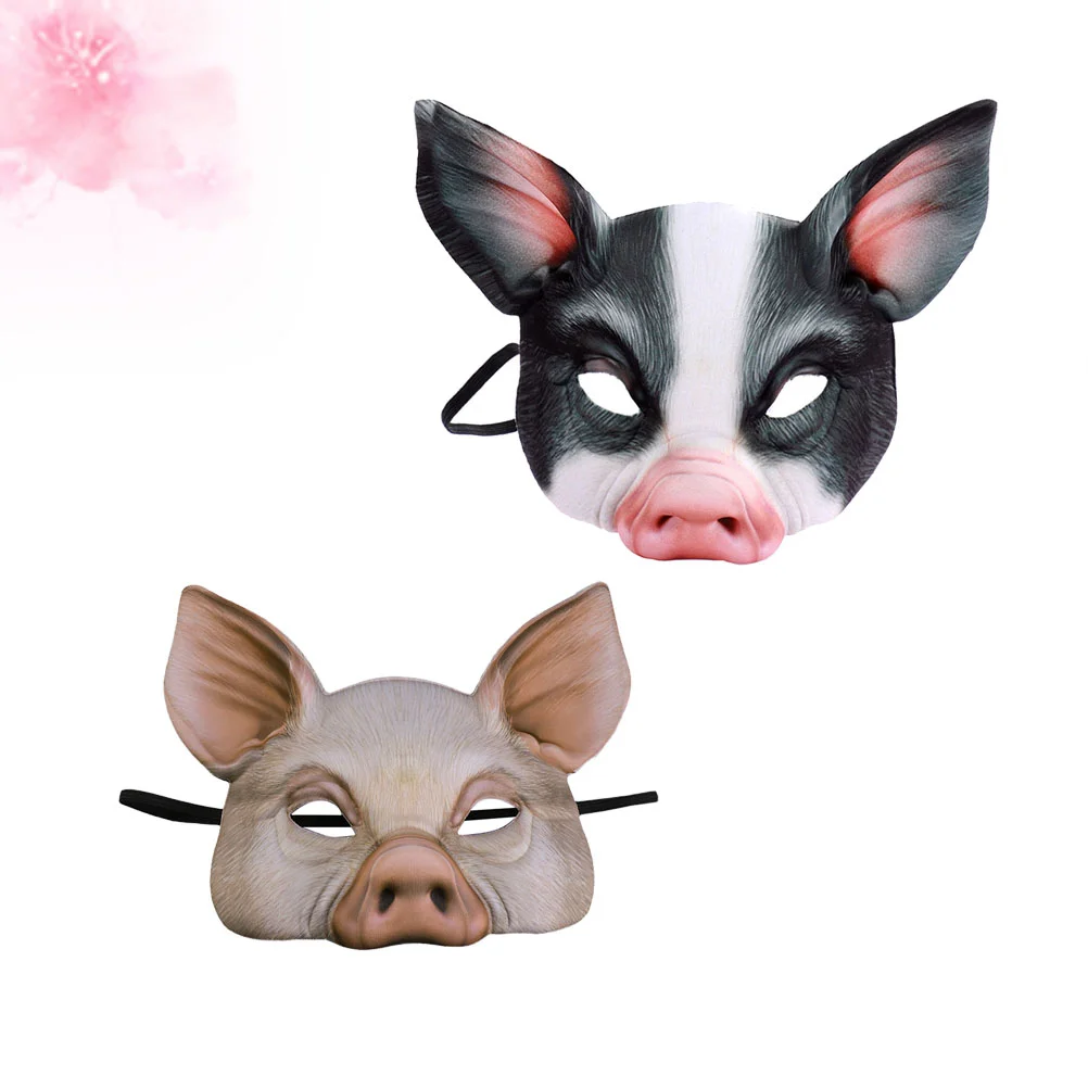 2 Pcs Half Face Animal Mask Pig Mask for Party Festival Halloween Masquerade Fancy Ball Cosplay White and Black