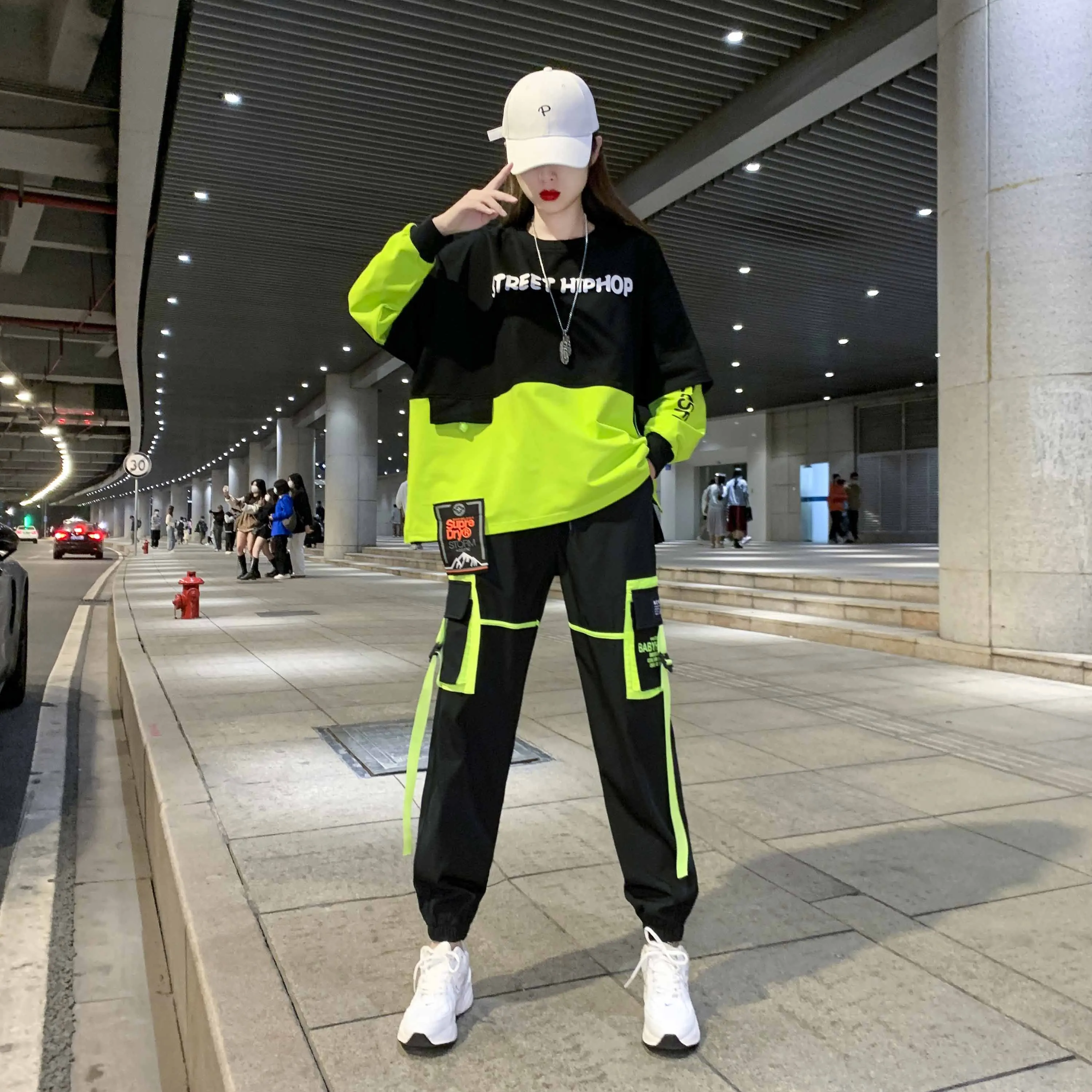 Children Hip Hop Clothes Girls Jazz Street Dance Costume Kids Sweatshirt  Pants Set Ballroom Dancewear Stage Rave Clothing DQS352