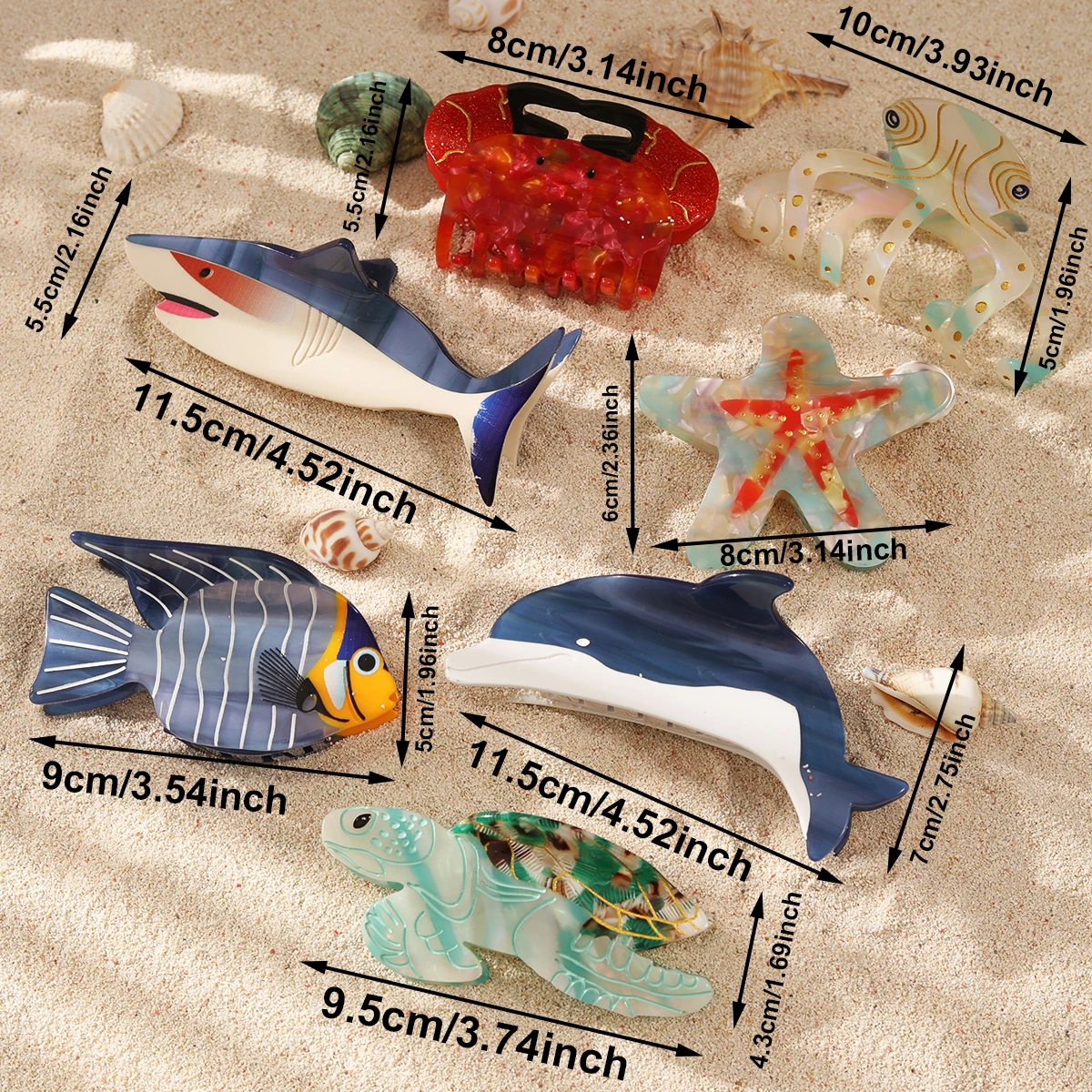 Personalized Ocean Dolphin Octopus Sea Turtle Clown Fish Starfish Acetate Hair Claw Clip 1 piece Hair Accessory Hair Clip