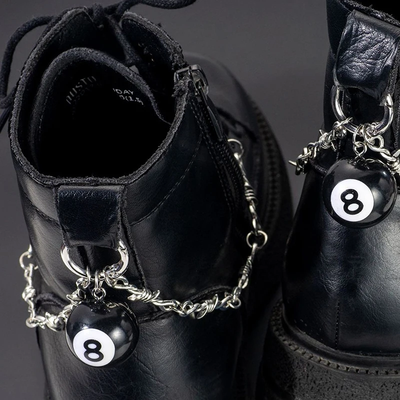 Apan CC88 Mana | Retro 8-Ball Pool Anhänger Schuhkette, verstellbare Stiefeletten Fersenkette Dekor für Kampfstiefel Punk Gothic Accessoires – Detail 1