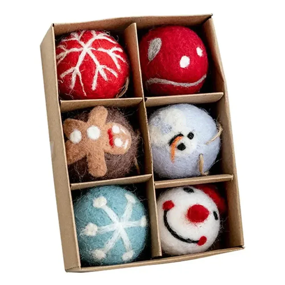 Christmas Decorations 1set 5cm Wool Felt Ball Christmas Decoration DIY Sewing Craft Supplies Party Decor Kids Fun Toys Xmas Tree Pendant
