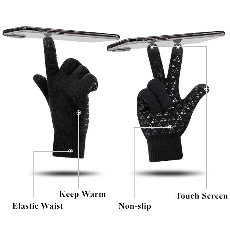Winter Men Knitted Gloves Touch Screen Non-slip Rubber High Quality Male Gloves Thicken Warm Autumn Men Mittens warm gloves full finger gloves male gloves