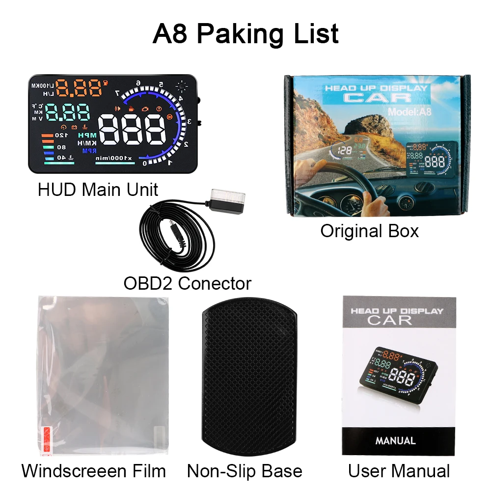 OBD2 HUD ڵ  ÷, 4 ġ X6   , LED  , 5.5 ġ A8  溸 ӵ  