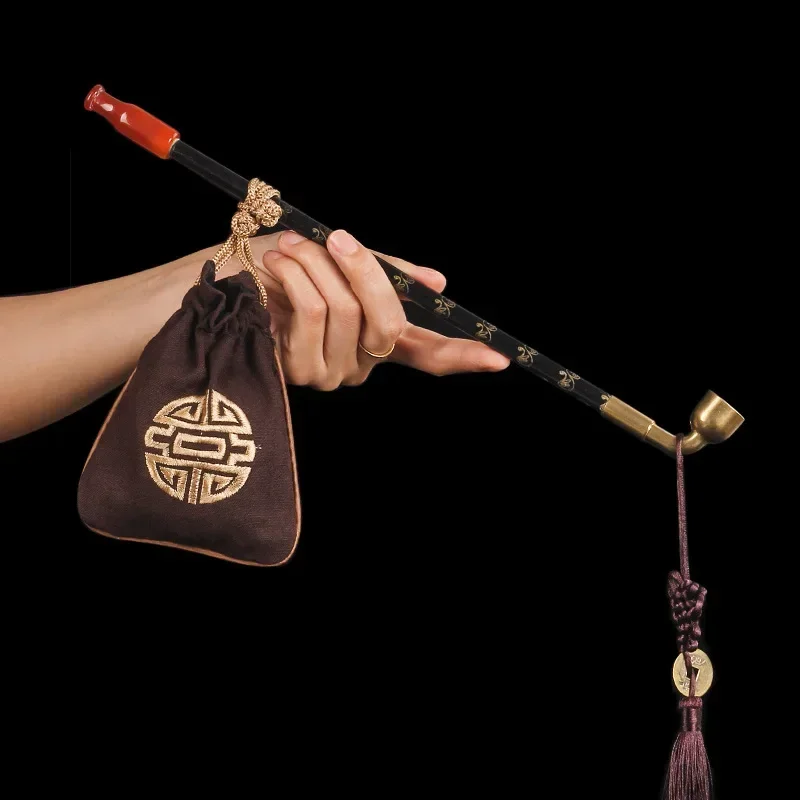 Smoking Pipe Women Lady Smoking Pipe Long Slim Tobacco Pouch Copper Calumet Pipe