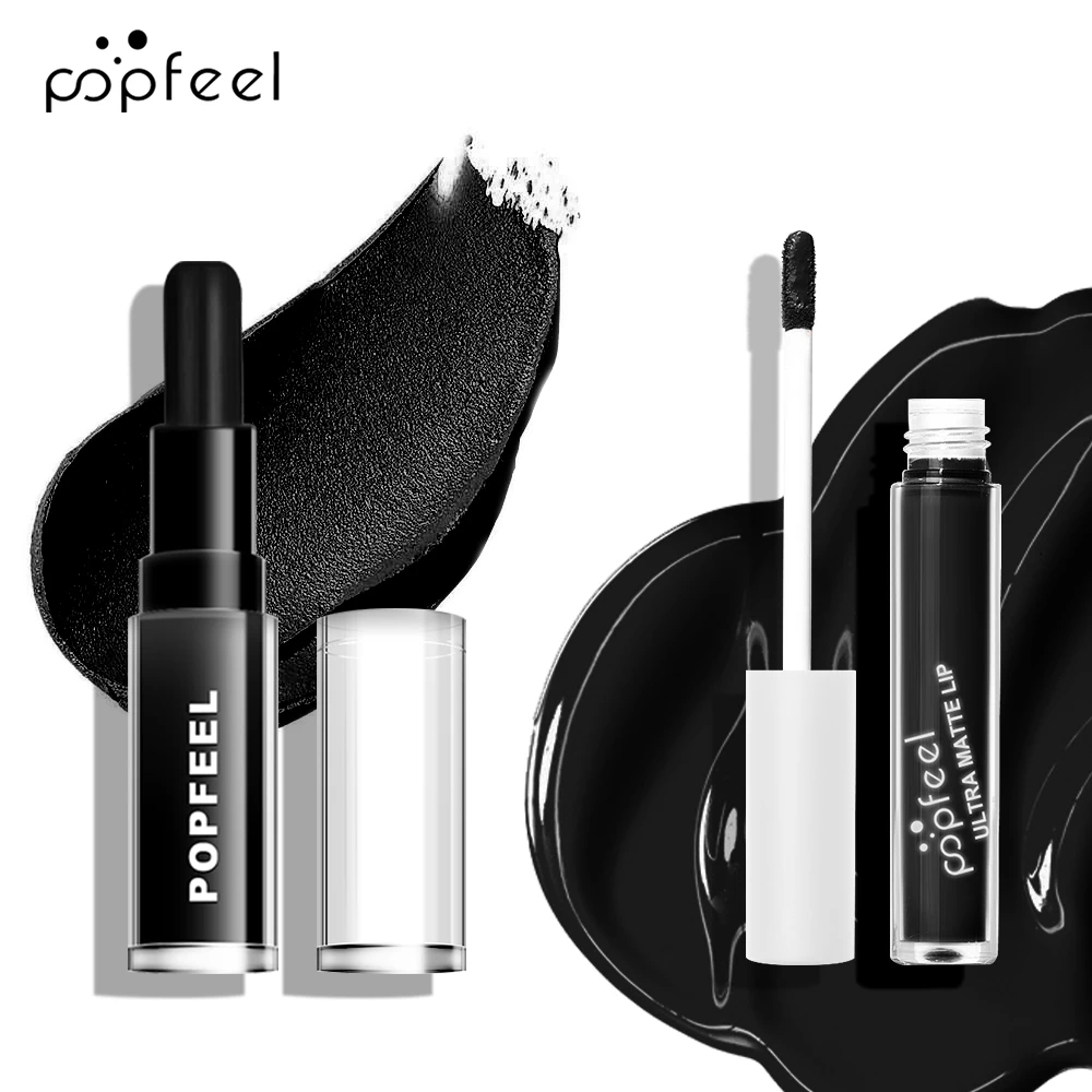 Hallowmas Lippen Make-up Set Schwarzer Lippenstift Pinker Lipgloss_voghion.com