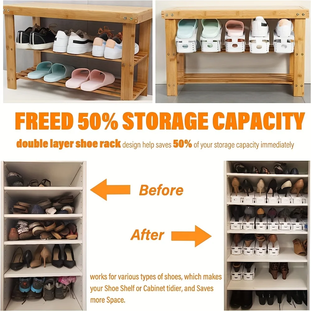 Durable Adjustable Shoe Organizer Wardrobe Shoes Storage Footwear Support Slot Space Saving Shoes Storage Rack Shoe box 8Pcs