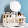 Makeup Storage Box With Mirror Desktop Dressing Table Makeup Mirror Cosmetics Jewelry Storage Box Touch Light Storage Organizer 1