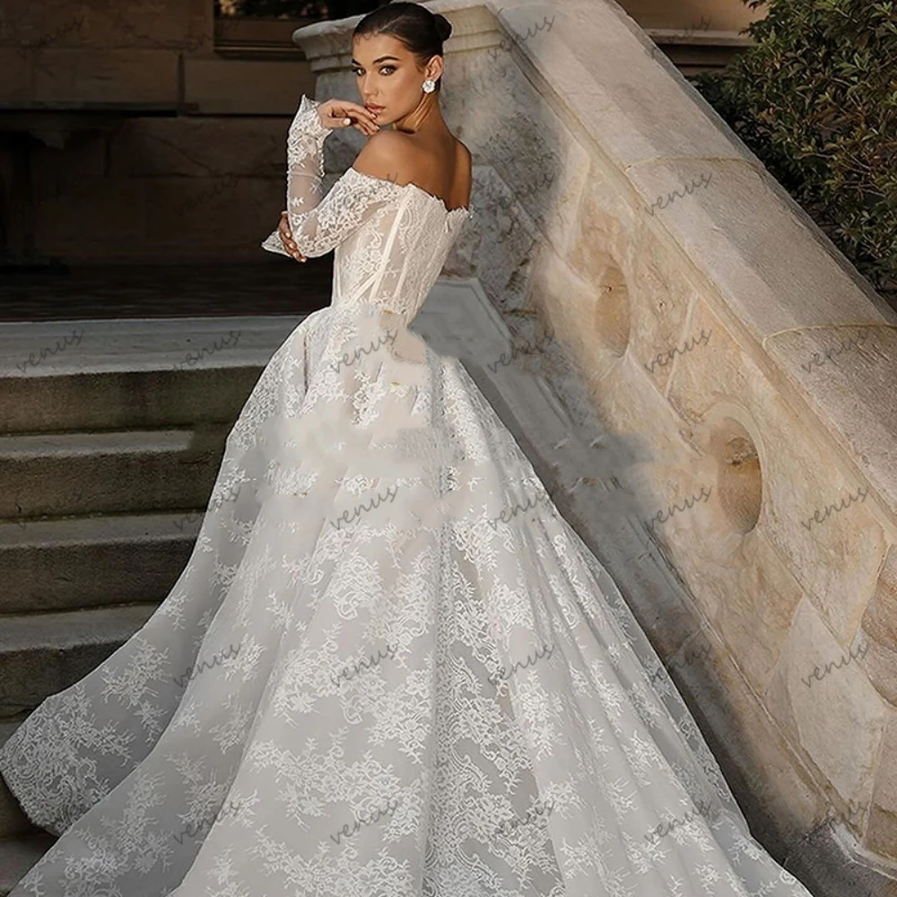 Gorgeous Wedding Dresses Elegant Bridal Gowns Off The Shoulder Robe Full Sleeves A-Line Modern Vestidos De Novia 2025 Customized 2