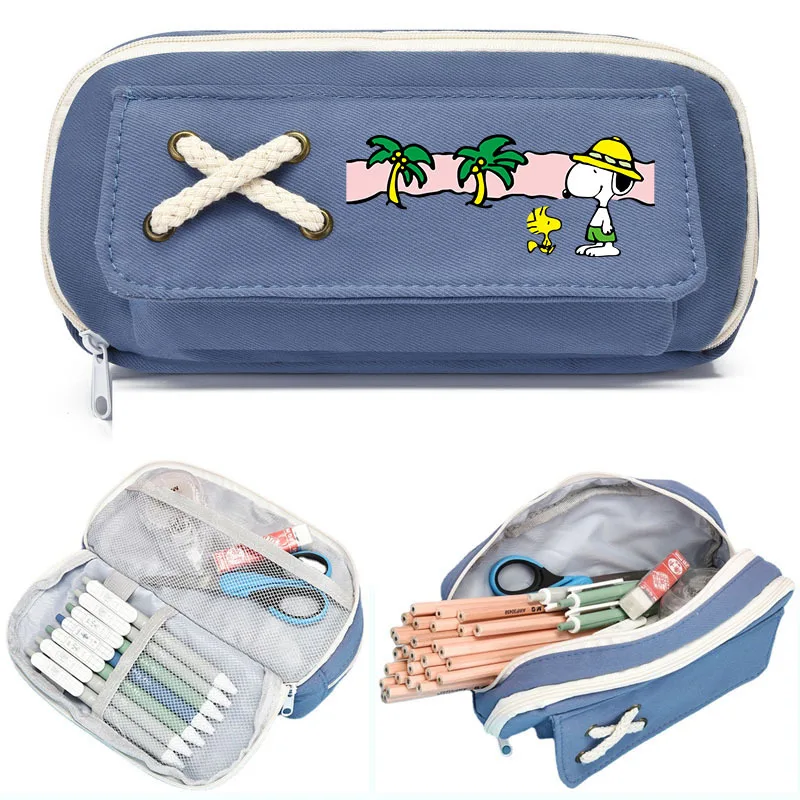thumbnail image 1 of Estuche de lona de 3 capas de gran capacidad con diseño de Snoopy, Charlie Brown y Woodstock, de Kawaii, para niñas, 1 of 5