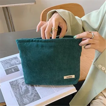 Borsa per cosmetici in velluto a coste Borsa per cosmetici con cerniera da donna di grande capacità Borsa a mano Portafoglio Borsa da viaggio per cosmetici per ragazza 1