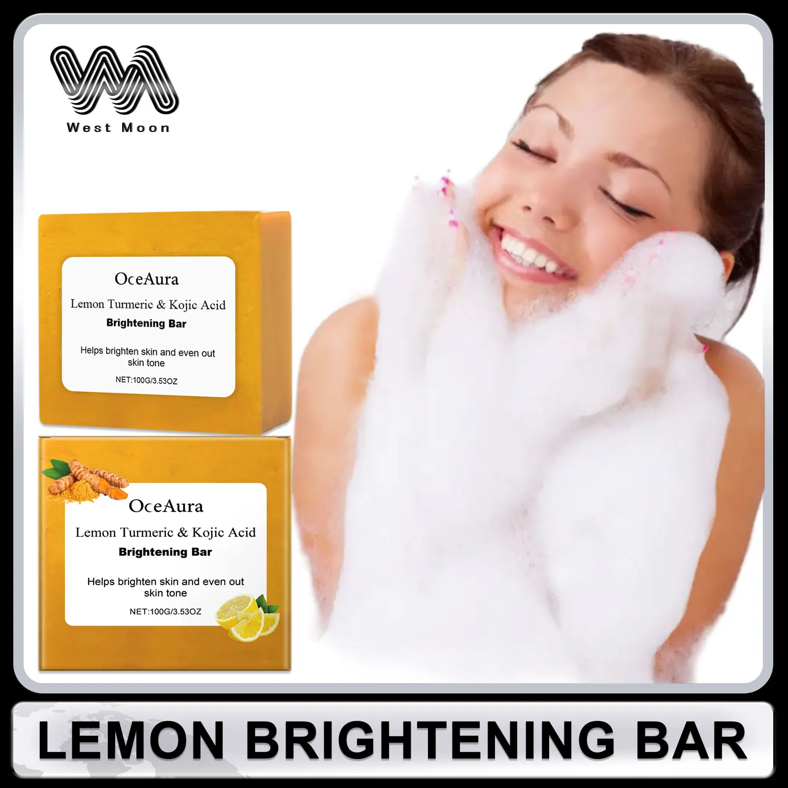 Lemon Turmeric Kojic Soap for Body Exfoliating Deep Cleansing Pores Shrinking Face Body Bar Oil Control Tender Smooth Skin Care