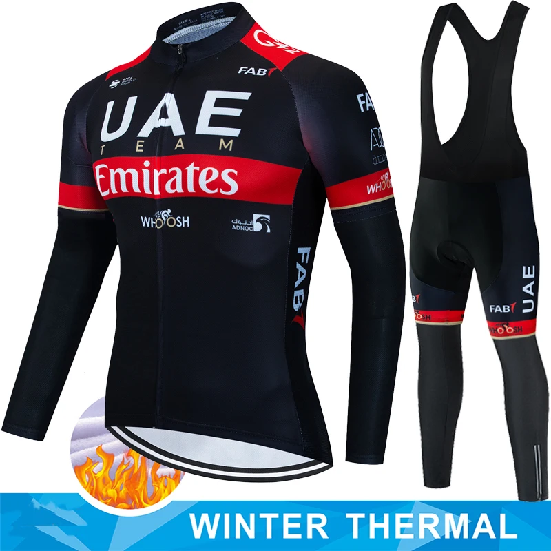 

UAE Cycling Fleece Jersey Retro Winter Thermal Termal Man Clothing Bib Men Ciclismo Hombre Mtb Long Sleeve Equipment Sports