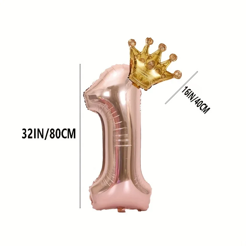 Rose Gold Crown Digital Balloon Set - 32 Inch Number Foil Birthday Decoration
