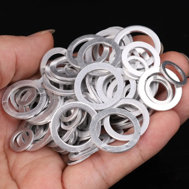 Aluminum Flat Washers Metal O Ring Fasteners Gaskets Set Assortment Flat Washer Oil Drain Gaskets M6 M8 M10 M12 M14 M16 100PCS