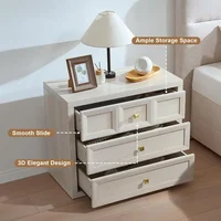 Nightstand Set of 2 W/Charging Station, 30.7" W King Size Bedside Table with 3 Drawers, Accent End Table W/Large Storage 6