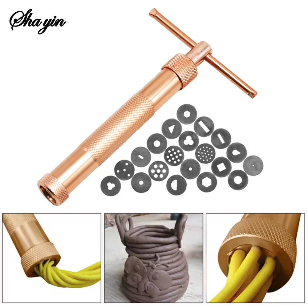 Mud Extruder Mold 1Set Fancy Pattern Stainless Steel Clay Ceramic Rose Gold Sugar Paste Fondant