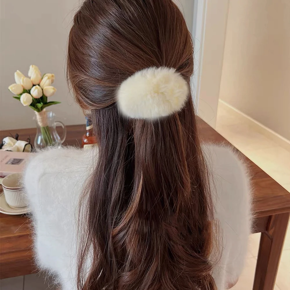 10.5cm Rex Rabbit Hair Hairpin Black Ponytail Hair Clips Girls Cute Plush Hair Clips Hairpin Fashion Women Hair Accessories