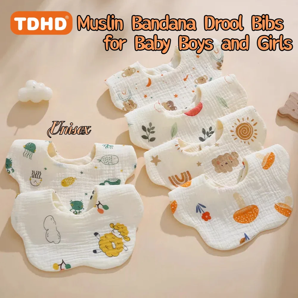 TDHD BABY Muslin Drool Bibs for Boys Girls 1 Pack, Adjustable Baby Bibs for Drooling and Teething, Soft Cotton Baby Bandana Bibs