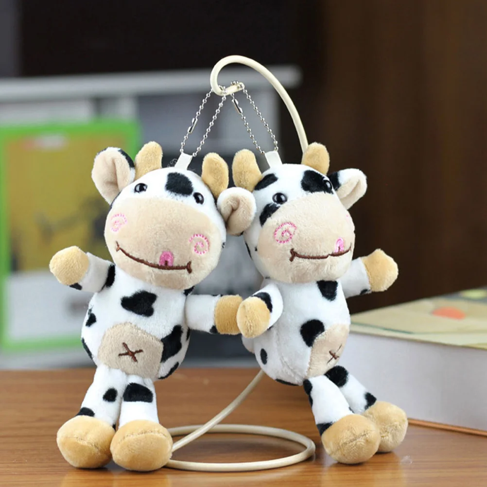 

2pcs Plush Key Chain Hanging Cow Keyring Decor Adorable Cow Pendant Plush Keychain Decor