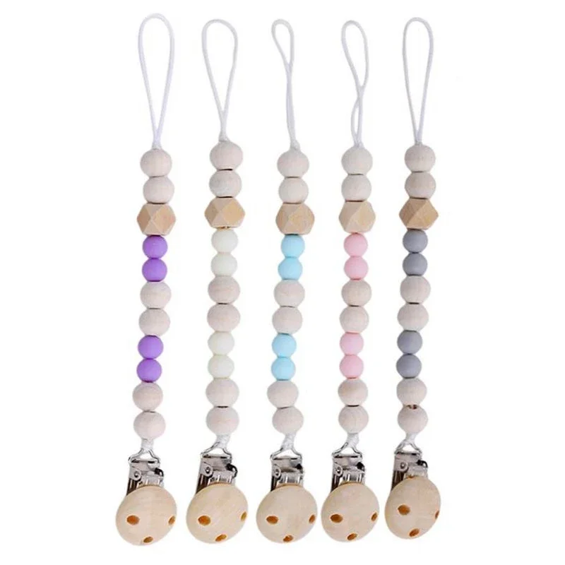 Baby Infant Toddler Dummy Pacifier Safety Wooden Plastic Soother Nipple Clip Chain Holder Strap Baby Chew Teether Teething pacifier chain