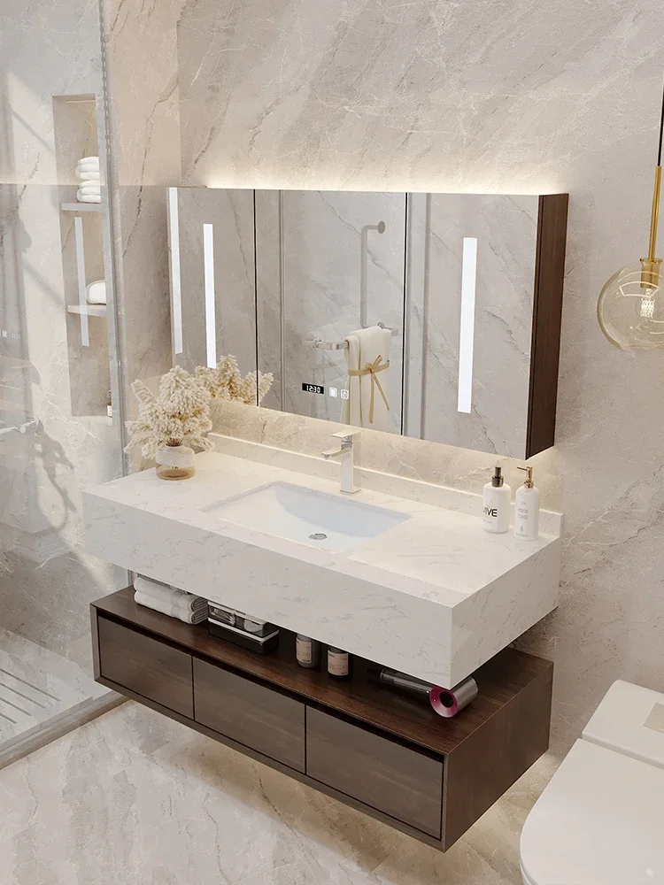 Light luxury marble basin bathroom cabinet modern simple hand washing basin toilet washing table integrated smart mirror
