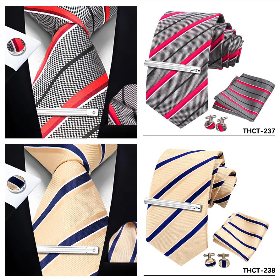 Top Qualität Elegante Krawatten Set Hanky Manschettenknopf Krawatte Clips Business Krawatte Für Männer Hochzeit Formale Gravata Anzug Zubehör Herren Geschenk – Detail 28